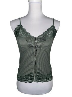 VTG Red BKE Olive Lace Trim Ribbed Cami Top Corset Detail Y2K M Fairy Boho